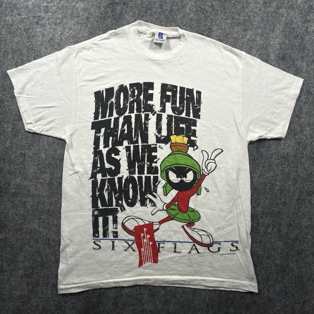 Vintage 1995 Six Flags Marvin the Martian Shirt S/M White Single Stitch USA